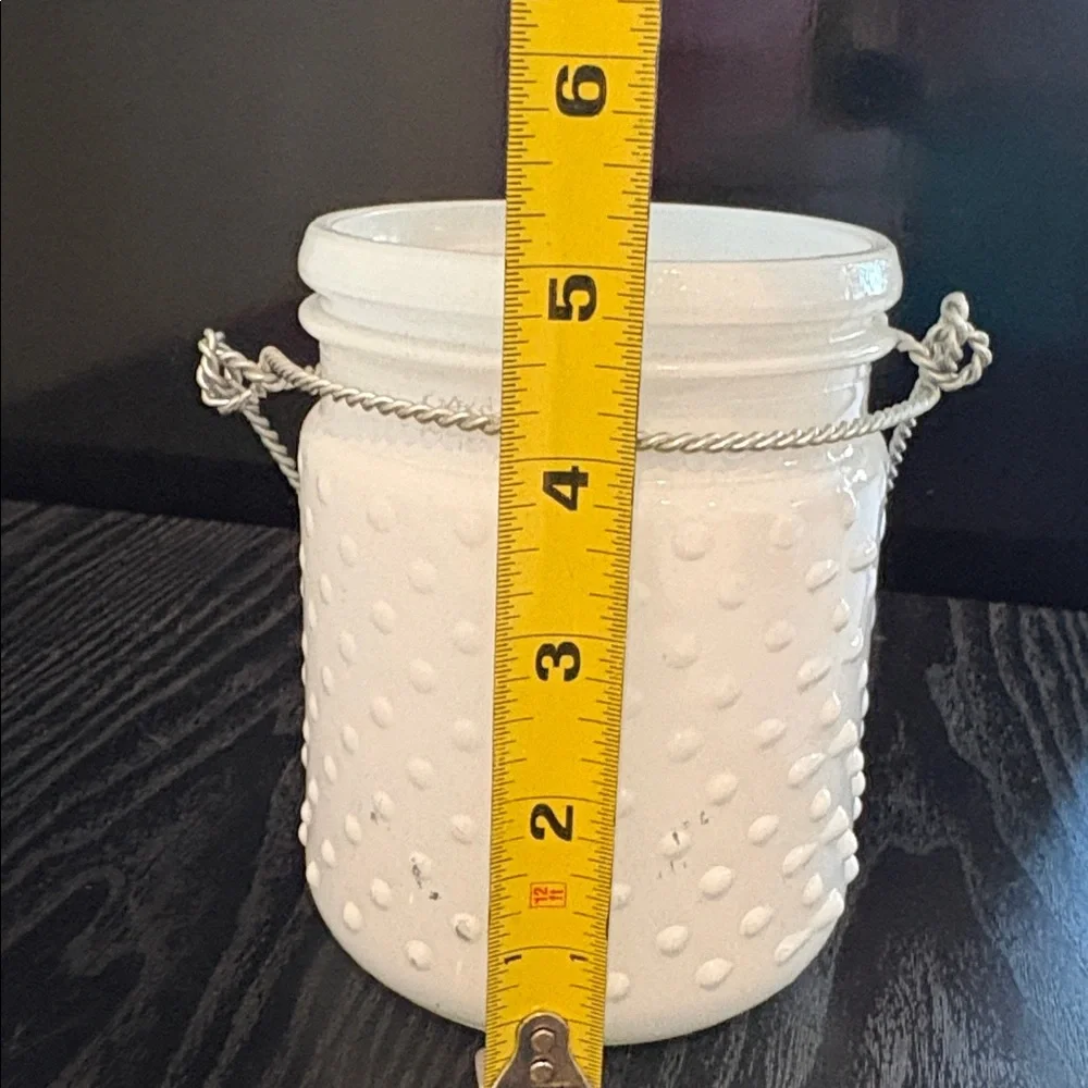 White Bubble Like Glass Jar with Handle